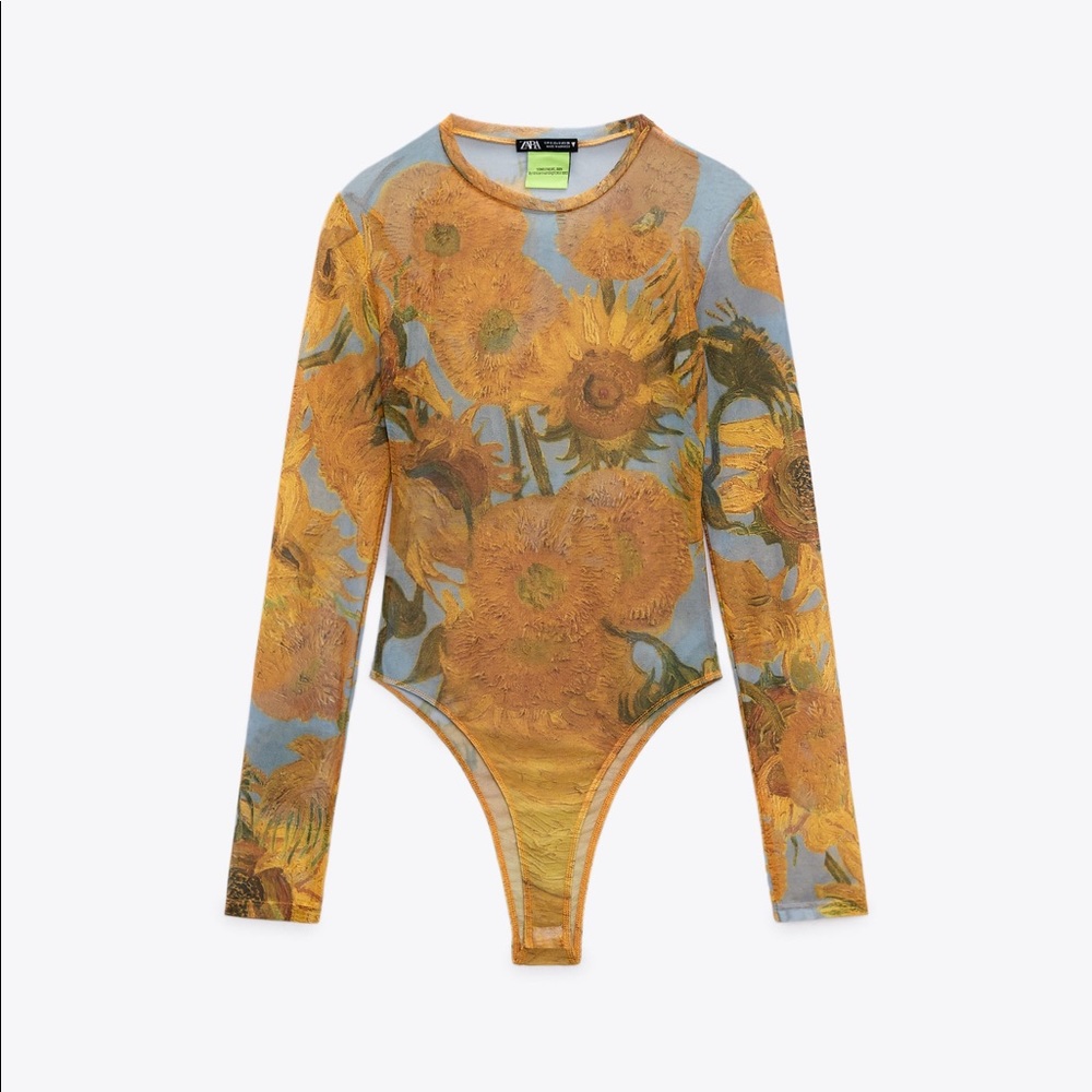 Brand New Never Worn Van Gogh Sunflower Zara Bodysuit Mesh size L